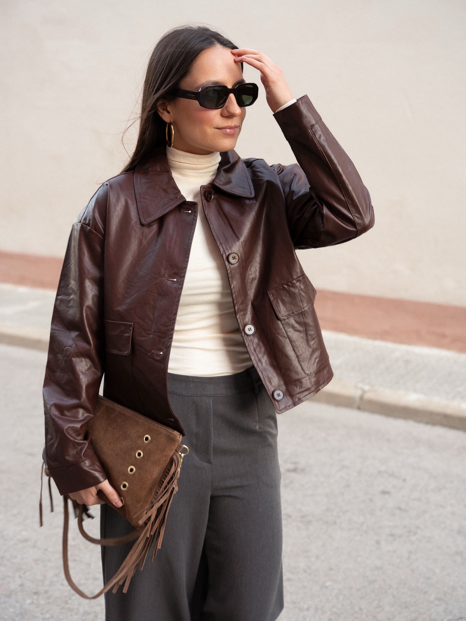 CHAQUETA EFECTO PIEL GRANATE