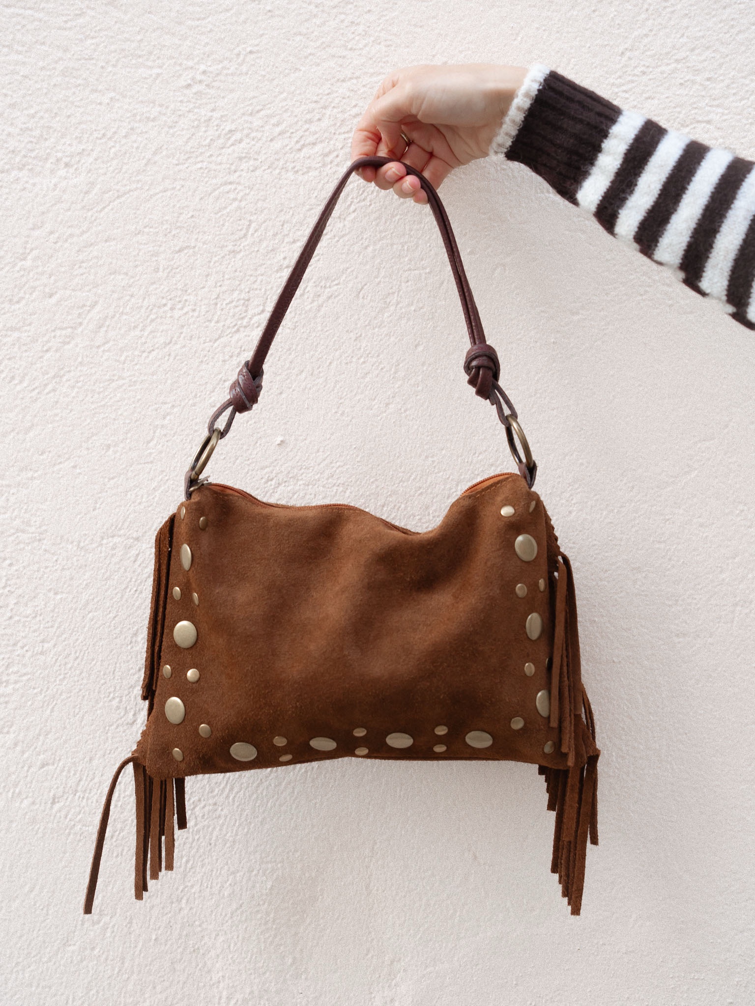 BOLSO PIEL REMACHES Y FLECOS