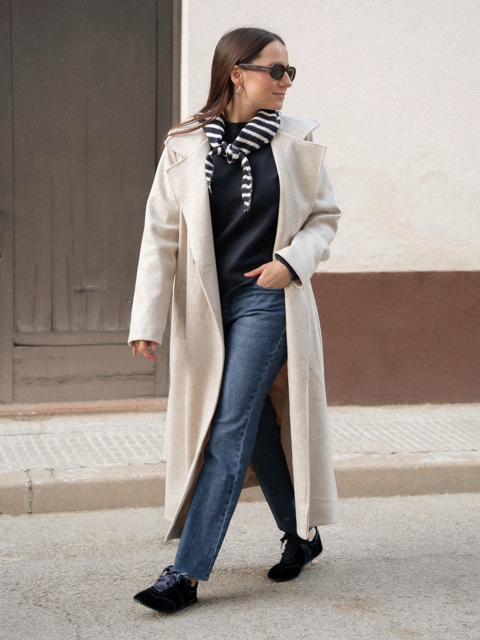 ABRIGO LARGO PAÑO BEIGE