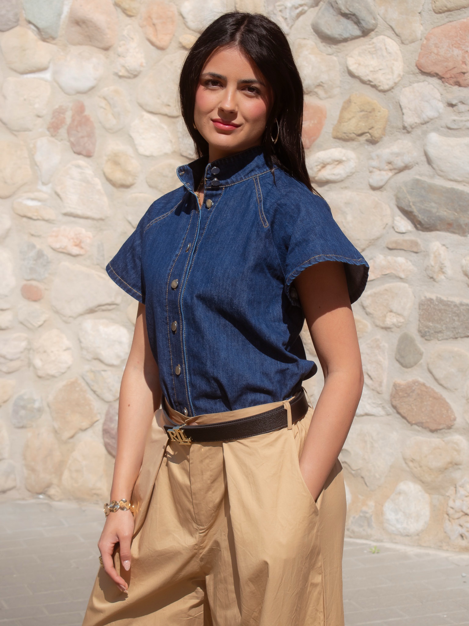 CAMISA DENIM MANGA CORTA