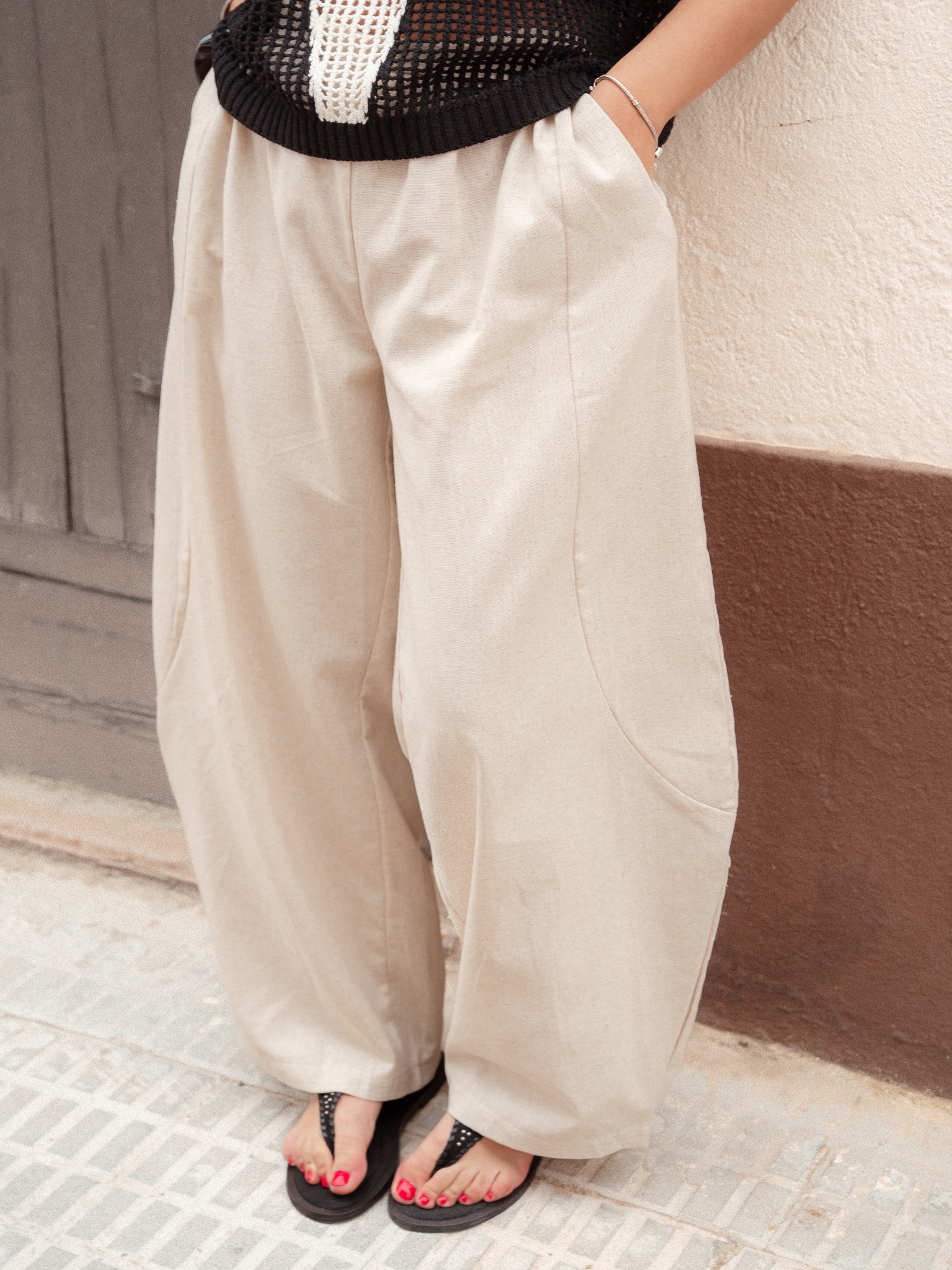 PANTALÓN BARREL LINO NATURAL