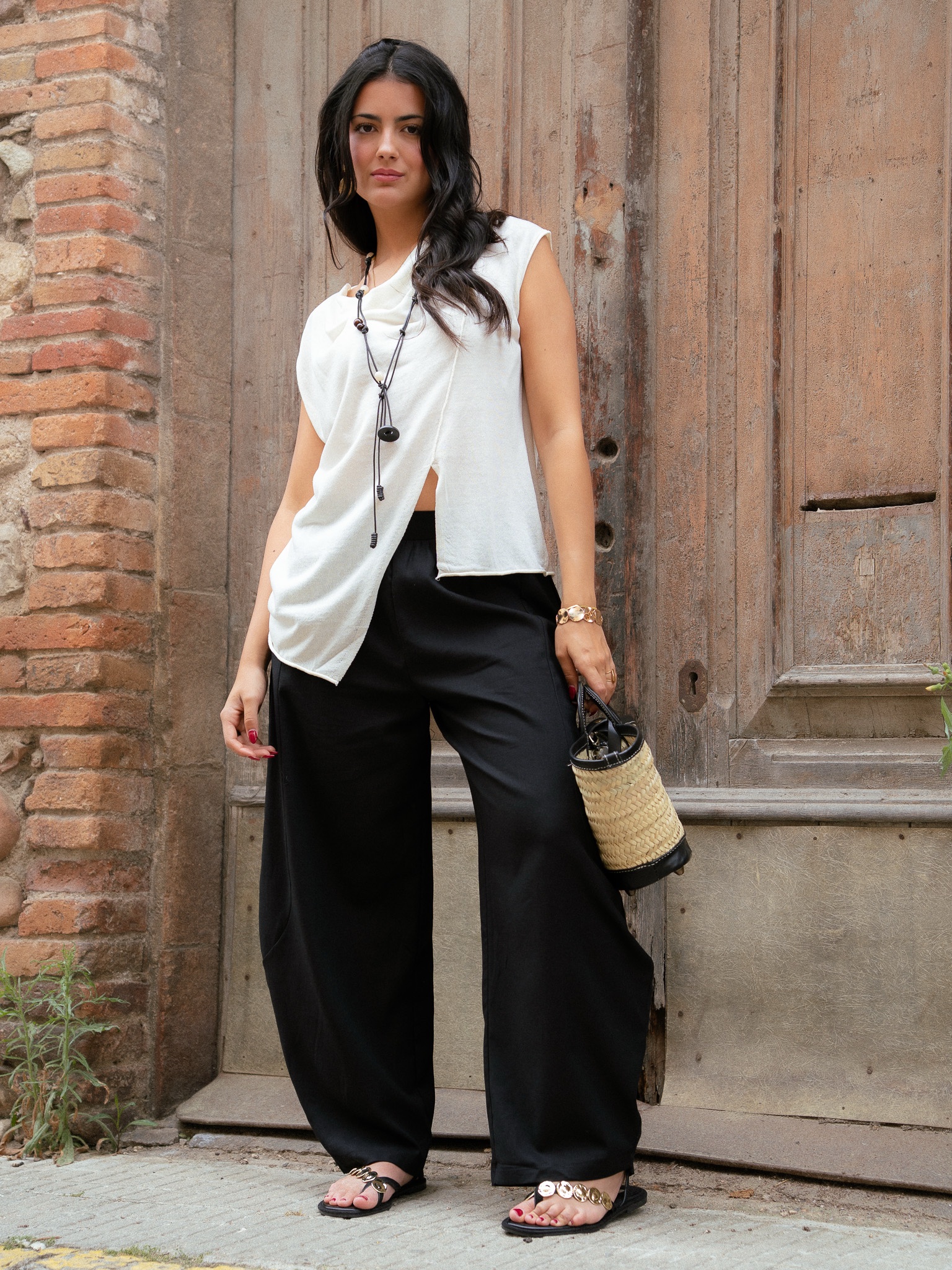 PANTALÓN BARREL LINO NEGRO